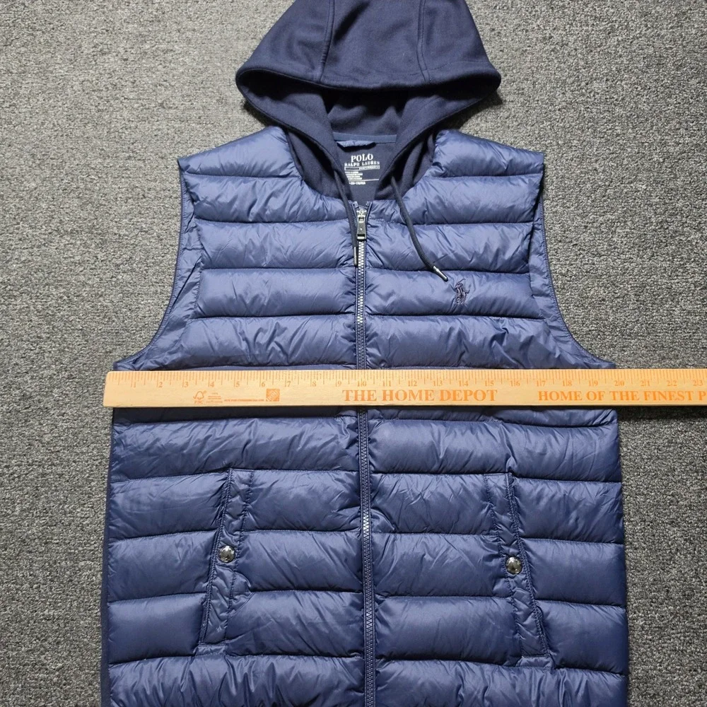 Polo Ralph Lauren‎ Down Vest Navy Blue Mens Small Performance Hybrid Hooded Pony